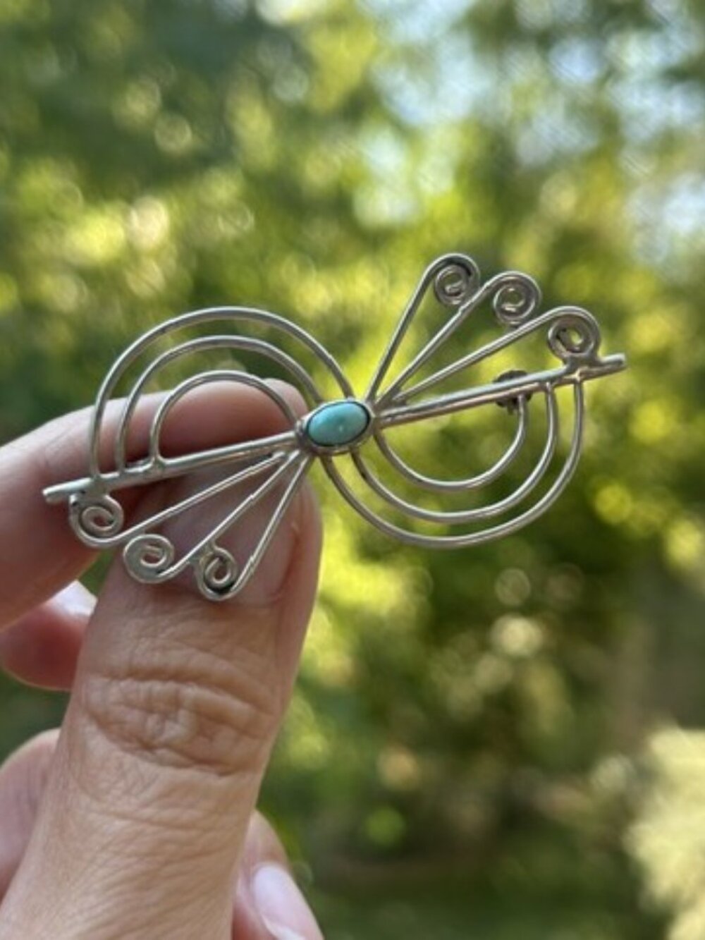 STERLING SILVER Turquoise Stone Native American Open Swirls Brooch